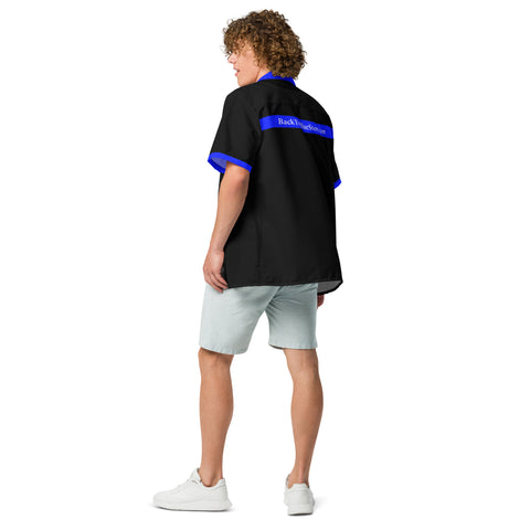 BackTheBlueStore.com Unisex Black Button-Up Shirt with Thin Blue Line Accents