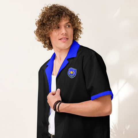 BackTheBlueStore.com Unisex Black Button-Up Shirt with Thin Blue Line Accents