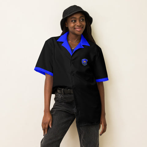 BackTheBlueStore.com Unisex Black Button-Up Shirt with Thin Blue Line Accents