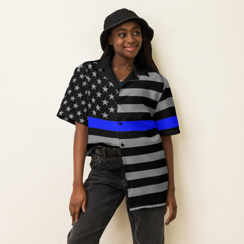 Elevate Your Wardrobe with Our Subdued Thin Blue Line Unisex Button-Up Shirt