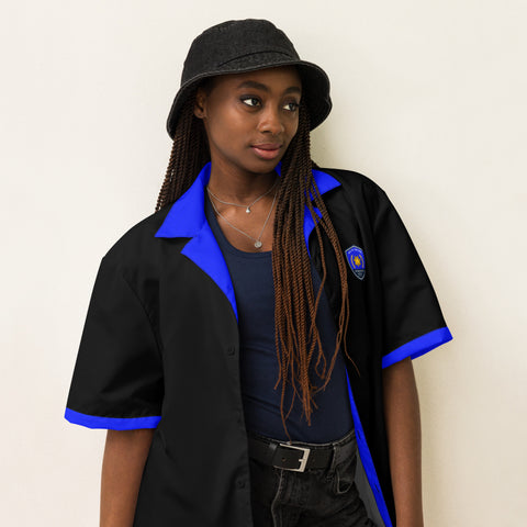 BackTheBlueStore.com Unisex Black Button-Up Shirt with Thin Blue Line Accents