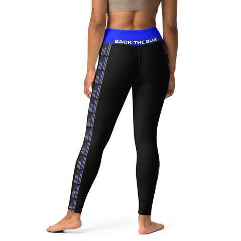 Stylish High Rise Women's Yoga Leggings with Thin Blue Line Design - Back the Blue Apparel