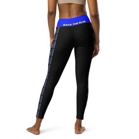 Stylish High Rise Women's Yoga Leggings with Thin Blue Line Design - Back the Blue Apparel