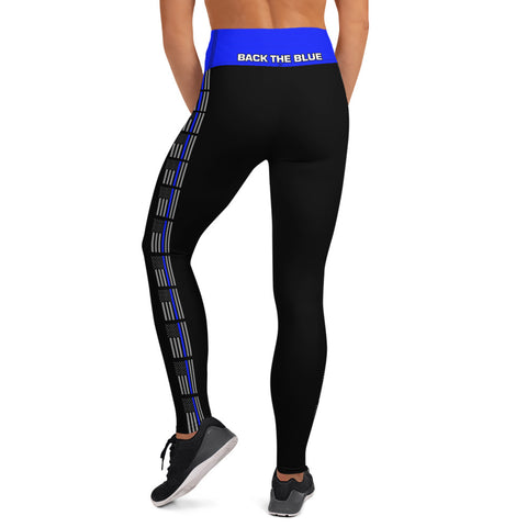 Stylish High Rise Women's Yoga Leggings with Thin Blue Line Design - Back the Blue Apparel