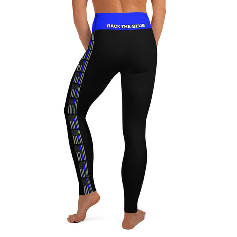 Stylish High Rise Women's Yoga Leggings with Thin Blue Line Design - Back the Blue Apparel