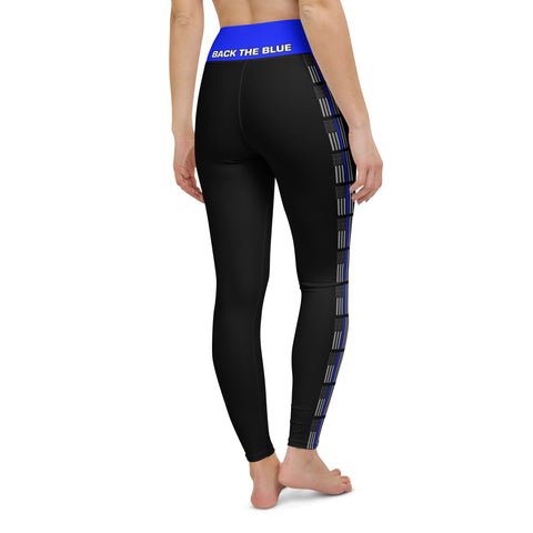 Stylish High Rise Women's Yoga Leggings with Thin Blue Line Design - Back the Blue Apparel