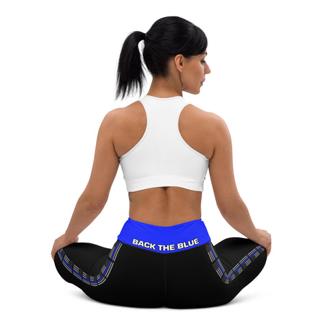 Stylish High Rise Women's Yoga Leggings with Thin Blue Line Design - Back the Blue Apparel