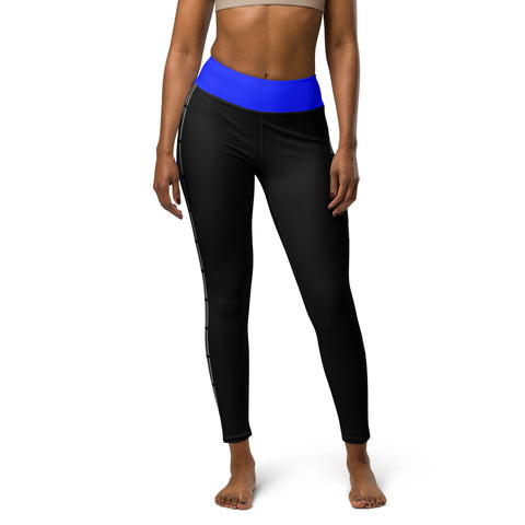 Stylish High Rise Women's Yoga Leggings with Thin Blue Line Design - Back the Blue Apparel