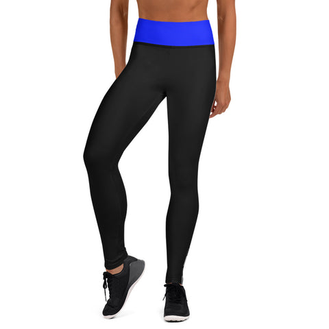 Stylish High Rise Women's Yoga Leggings with Thin Blue Line Design - Back the Blue Apparel