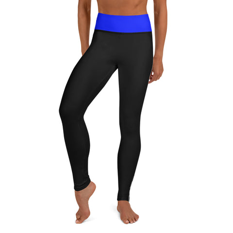 Stylish High Rise Women's Yoga Leggings with Thin Blue Line Design - Back the Blue Apparel