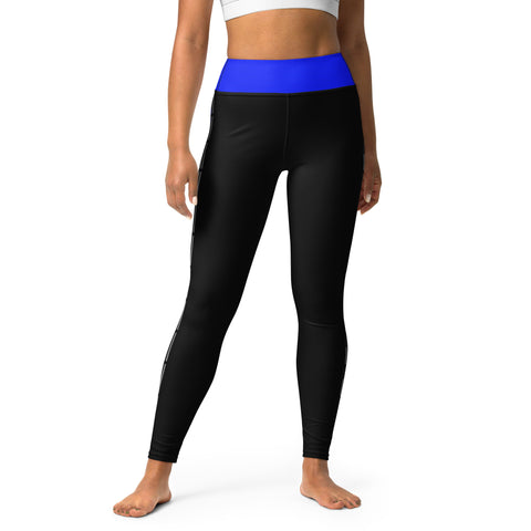 Stylish High Rise Women's Yoga Leggings with Thin Blue Line Design - Back the Blue Apparel