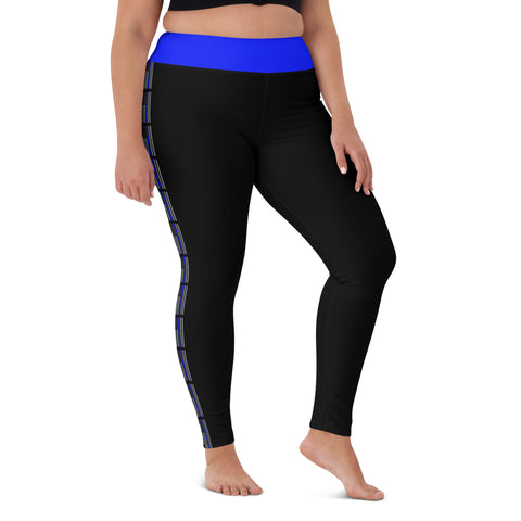 Stylish High Rise Women's Yoga Leggings with Thin Blue Line Design - Back the Blue Apparel