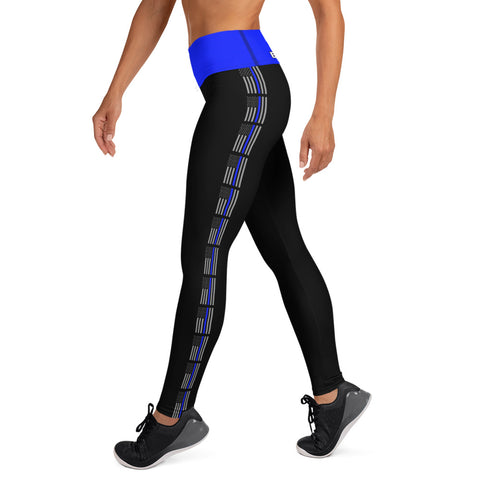 Stylish High Rise Women's Yoga Leggings with Thin Blue Line Design - Back the Blue Apparel