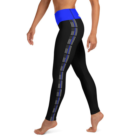 Stylish High Rise Women's Yoga Leggings with Thin Blue Line Design - Back the Blue Apparel