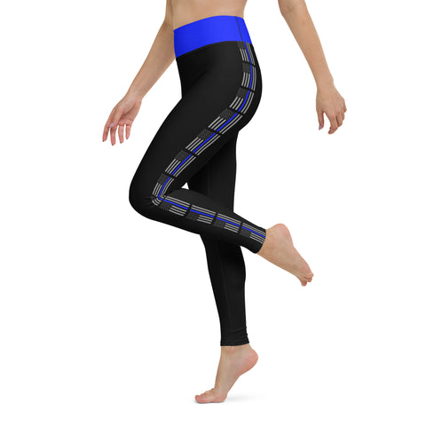 Stylish High Rise Women's Yoga Leggings with Thin Blue Line Design - Back the Blue Apparel