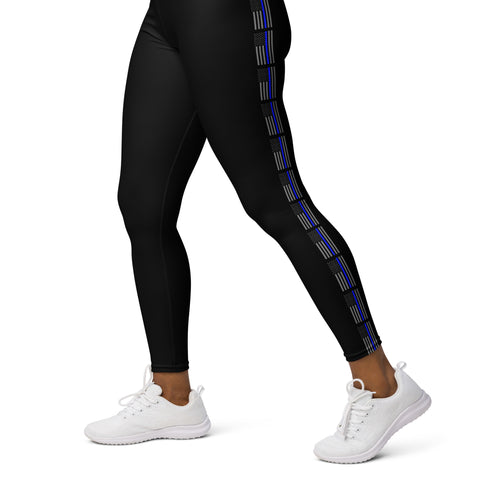 Stylish High Rise Women's Yoga Leggings with Thin Blue Line Design - Back the Blue Apparel