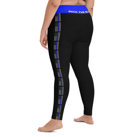 Stylish High Rise Women's Yoga Leggings with Thin Blue Line Design - Back the Blue Apparel