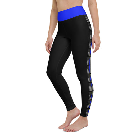 Stylish High Rise Women's Yoga Leggings with Thin Blue Line Design - Back the Blue Apparel