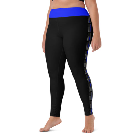 Stylish High Rise Women's Yoga Leggings with Thin Blue Line Design - Back the Blue Apparel