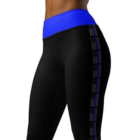 Stylish High Rise Women's Yoga Leggings with Thin Blue Line Design - Back the Blue Apparel