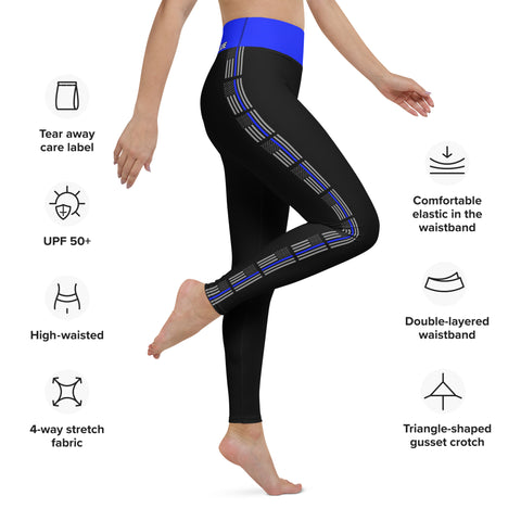 Stylish High Rise Women's Yoga Leggings with Thin Blue Line Design - Back the Blue Apparel