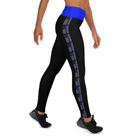 Stylish High Rise Women's Yoga Leggings with Thin Blue Line Design - Back the Blue Apparel