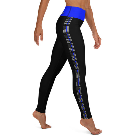 Stylish High Rise Women's Yoga Leggings with Thin Blue Line Design - Back the Blue Apparel