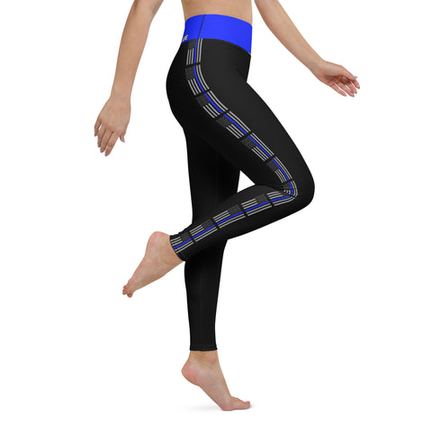 Stylish High Rise Women's Yoga Leggings with Thin Blue Line Design - Back the Blue Apparel