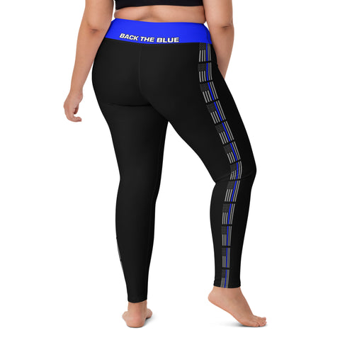 Stylish High Rise Women's Yoga Leggings with Thin Blue Line Design - Back the Blue Apparel