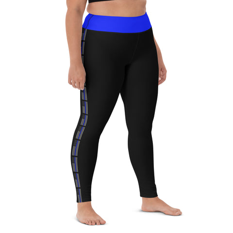 Stylish High Rise Women's Yoga Leggings with Thin Blue Line Design - Back the Blue Apparel