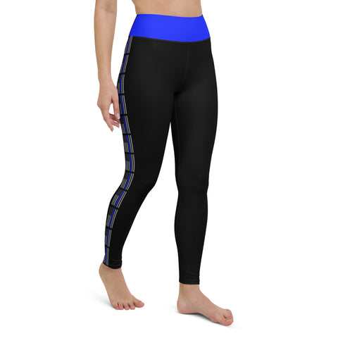 Stylish High Rise Women's Yoga Leggings with Thin Blue Line Design - Back the Blue Apparel