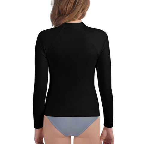 Black Youth Rash Guard with a Thin Blue Line Flag on the Left Chest Area