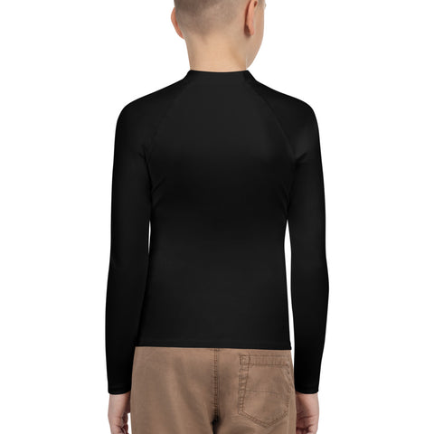 Black Youth Rash Guard with a Thin Blue Line Flag on the Left Chest Area