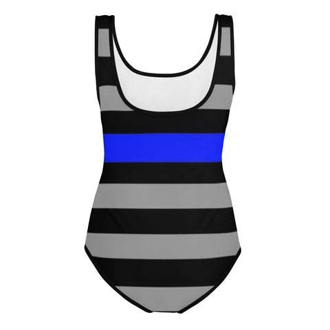 Thin Blue Line Youth One-Piece Swim Suit: Patriotic Support for Law Enforcement