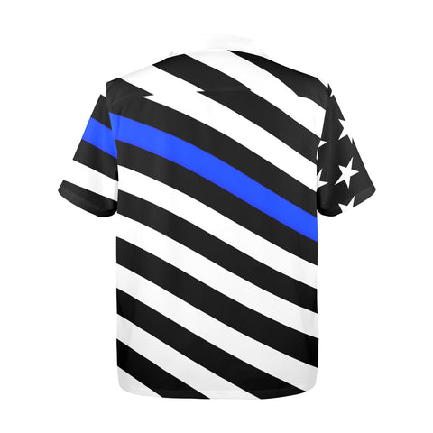 Thin Blue Line Flag Inspired Men's Button-Up Shirt – Show Your Support  (Bright Design)