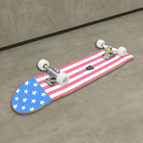 Light Blue Union with Pink & White Stripes Skateboard - Made in the USA