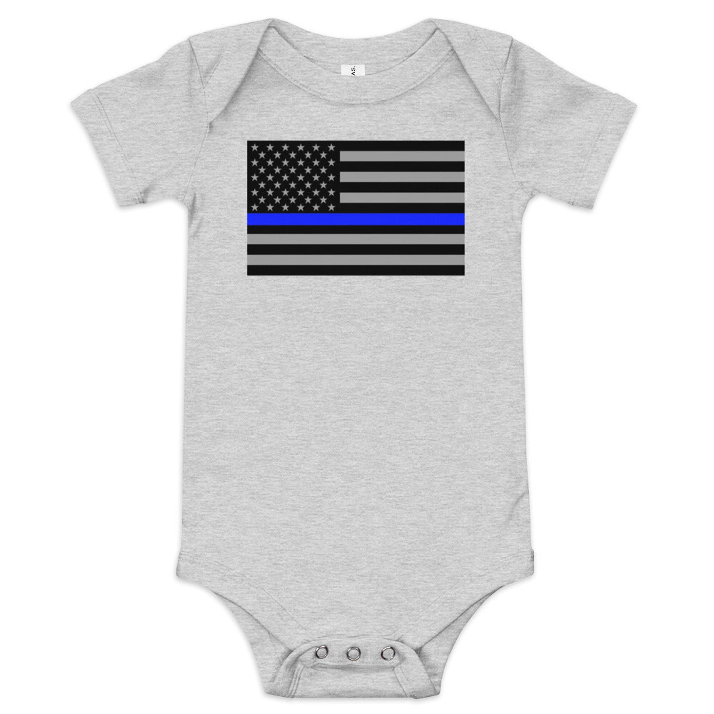 Baby Short Sleeved One Piece Bodysuit with Thin Blue Line Flag