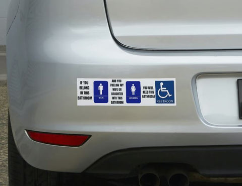 **SEE SALE PRICE IN CART**- Humorous Non-Woke Gender-Specific Bathroom Bumper Sticker | BackTheBlueStore.com