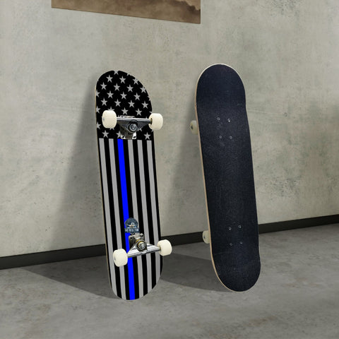 Thin Blue Line Flag Skateboard – Support Law Enforcement | Durable Maple Deck (Subdued)