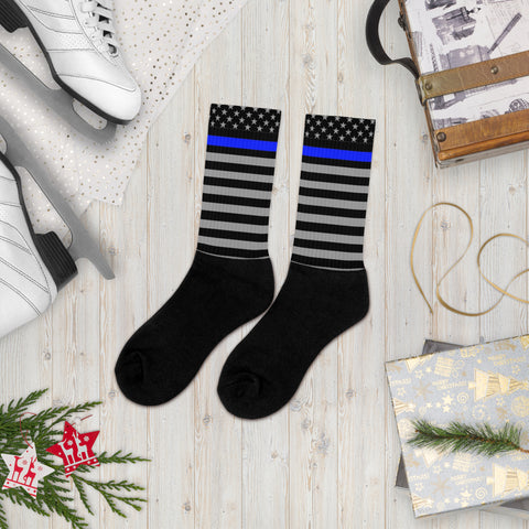 Step Into These Thin Blue Line Flag Printed Comfy Socks | Show Your Support (Style-4)