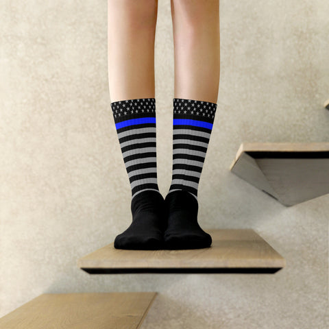 Step Into These Thin Blue Line Flag Printed Comfy Socks | Show Your Support (Style-4)