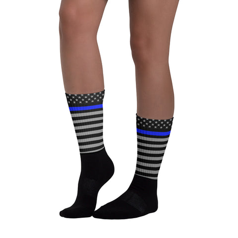 Step Into These Thin Blue Line Flag Printed Comfy Socks | Show Your Support (Style-4)