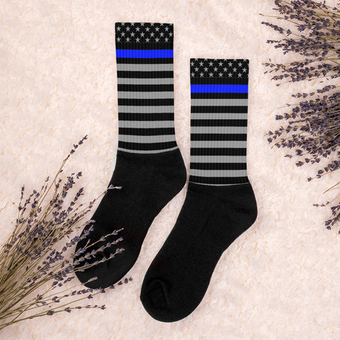 Step Into These Thin Blue Line Flag Printed Comfy Socks | Show Your Support (Style-4)