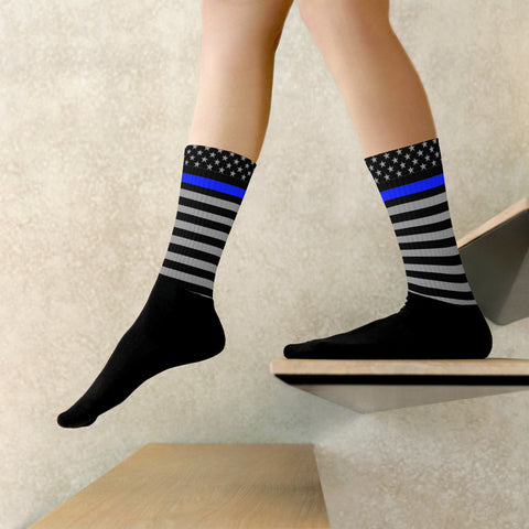 Step Into These Thin Blue Line Flag Printed Comfy Socks | Show Your Support (Style-4)