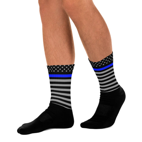 Step Into These Thin Blue Line Flag Printed Comfy Socks | Show Your Support (Style-4)