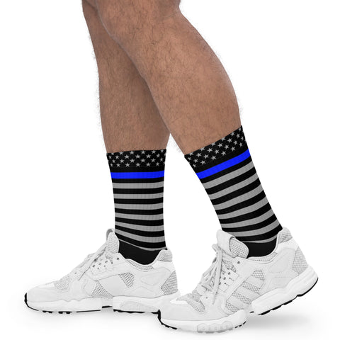 Step Into These Thin Blue Line Flag Printed Comfy Socks | Show Your Support (Style-4)