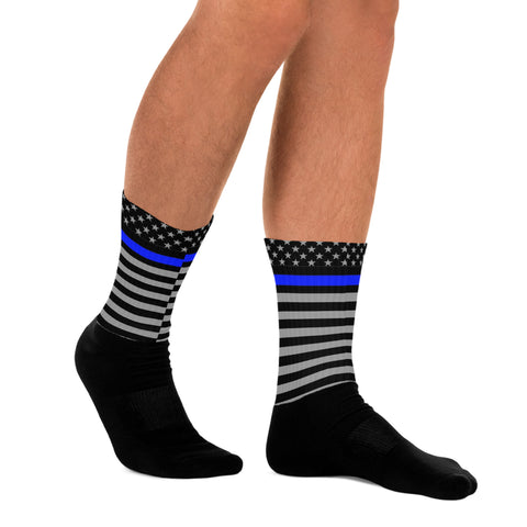 Step Into These Thin Blue Line Flag Printed Comfy Socks | Show Your Support (Style-4)