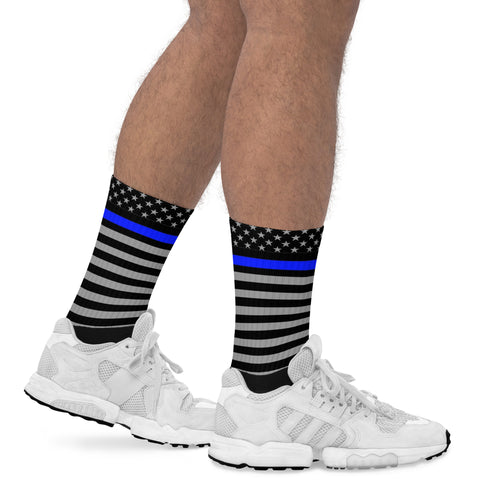 Step Into These Thin Blue Line Flag Printed Comfy Socks | Show Your Support (Style-4)