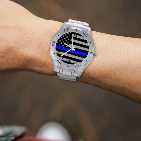 Thin Blue Line Flag Stainless Steel Business Watch - Elegant, High-Quality Timepiece