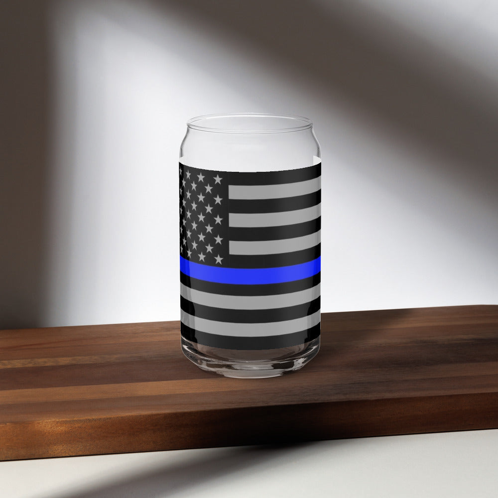 Thin Blue Line Flag Soda Can Shaped Glass - Police Support Drinkware